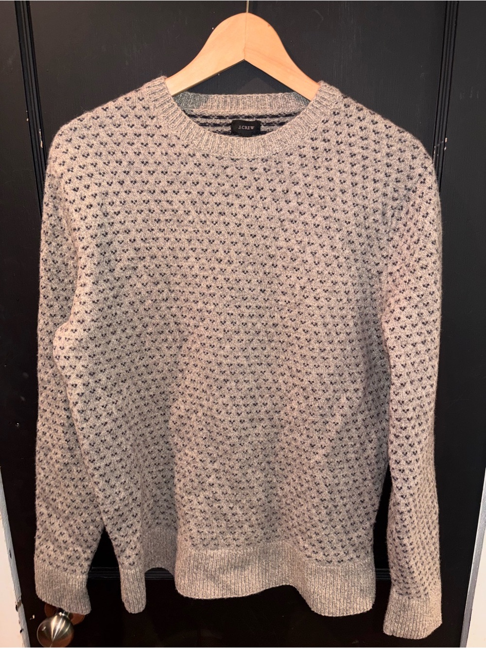J.Crew 100% Lambswool Micro Fair Isle Crewneck Sweater Gray Large